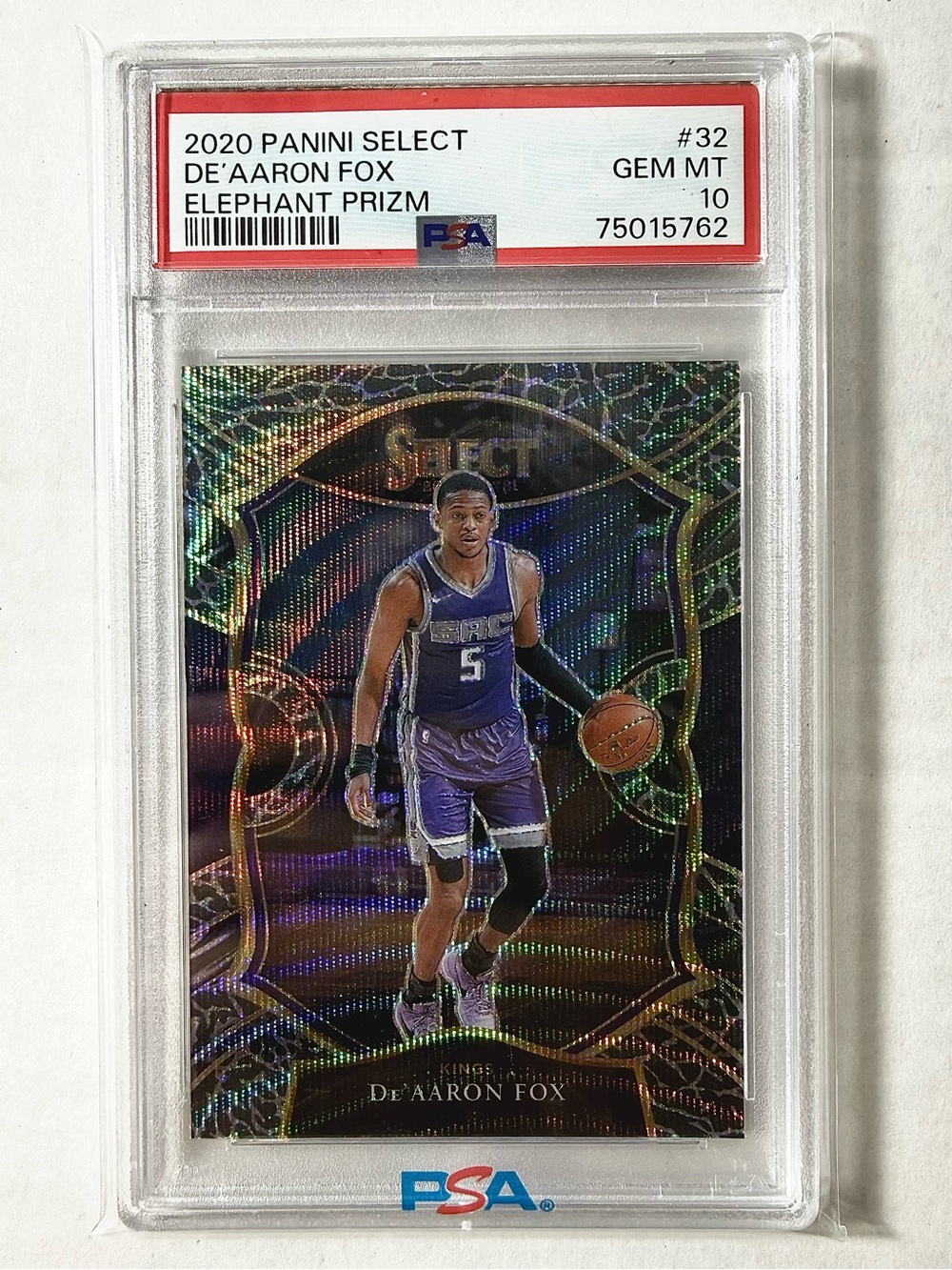 Panini De'Aaron Fox Select Elephant Prizm PSA 10